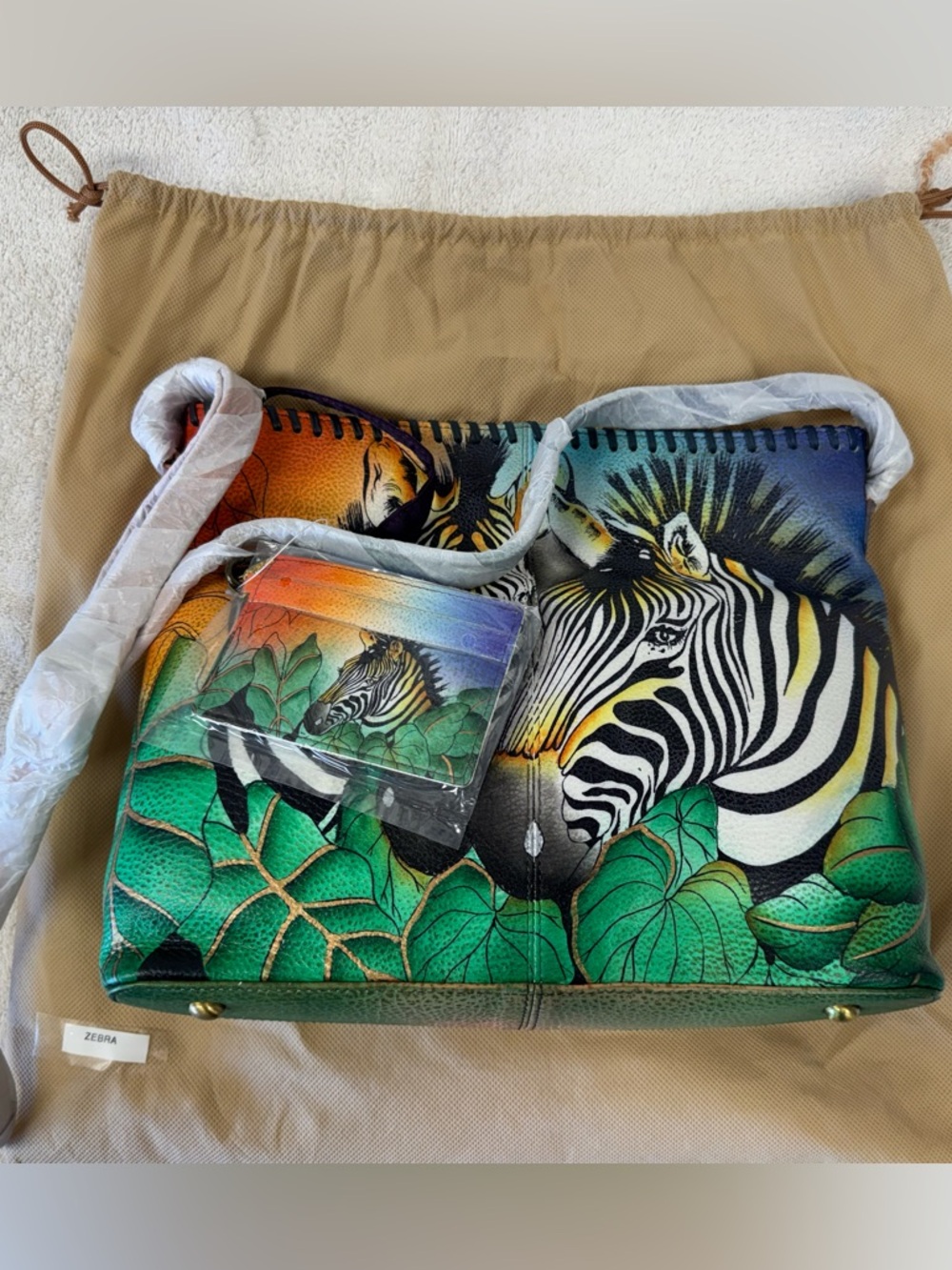 Anuschka Multicolor Zebra Print Leather Crossbody Bag